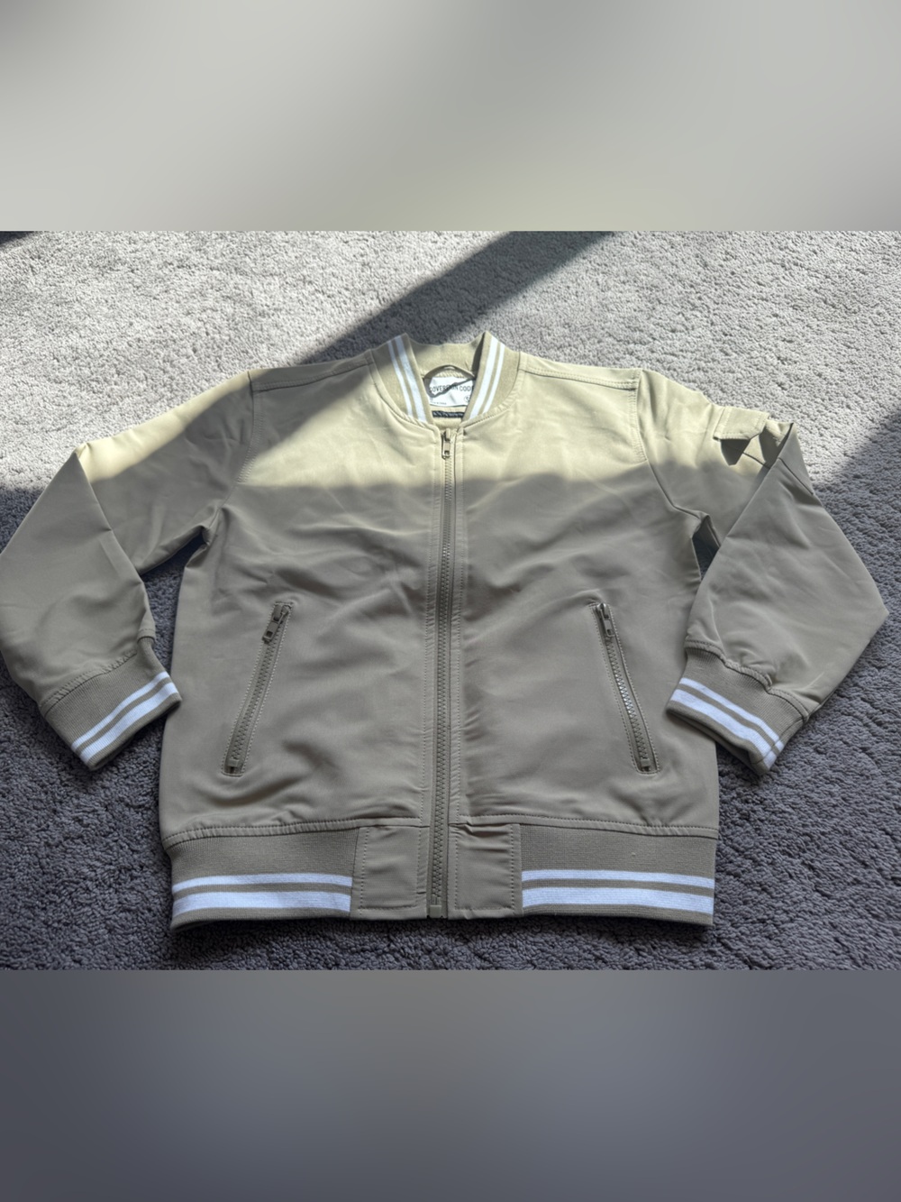 Sovereign Code Kids Beige Bomber Jacket with Stripe Trim